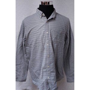 Gap Mens XL Light Grey Black Stripe Slim Fit Long Sleeve Button Up Shirt
